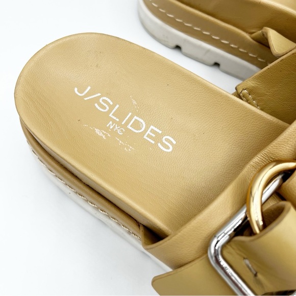 J Slides Baha Leather Chunky Platform Big Buckle Slide Tan Sandals Size 9 - Picture 3 of 8